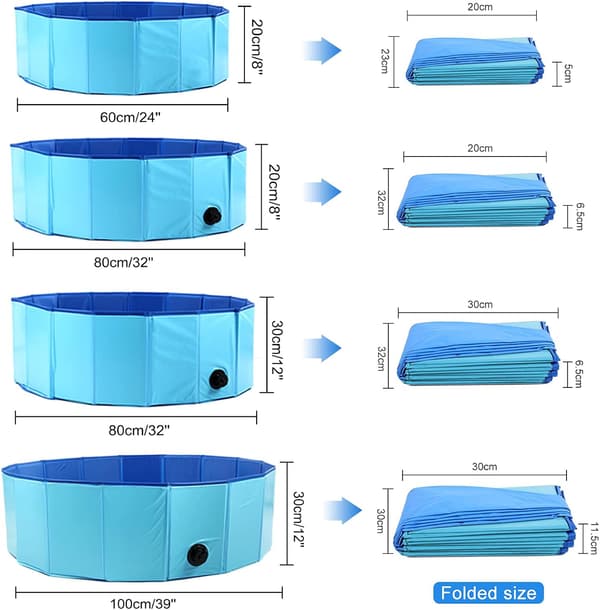 Vikbart badkar för husdjur - Halkfri hundpool med dräneringshål, blå 60x20cm