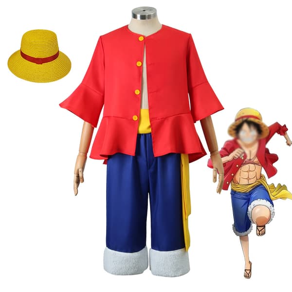 4 stk Luffy sæt Halloween anime kostume til børn voksne