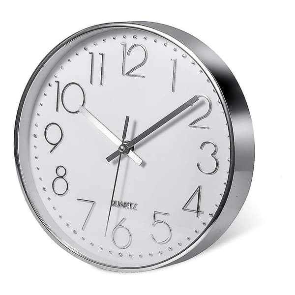 Premium Väggklocka i Silver, Modern Tyst Väggklocka Kontor Kök (25cm, Silver) Silver