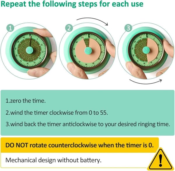 Icke-tickande analog visuell timer, tyst magnetisk baksida timer för matlagning klassrumsstudier