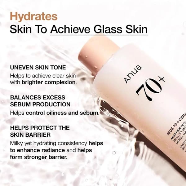 [ANUA] Rice 70 Glow Milky Toner - 250ml - Britisk selger 2025