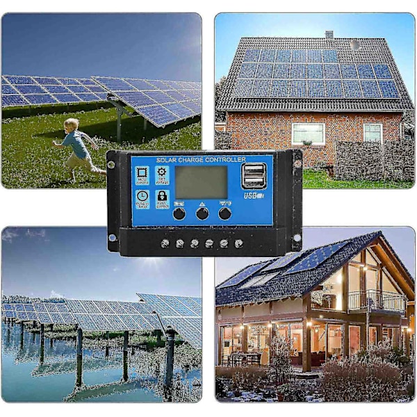 Solarladdningsregulator, 30A Solpanelregulator 12V/24V PWM Auto Parameter Justerbar LCD-skärm