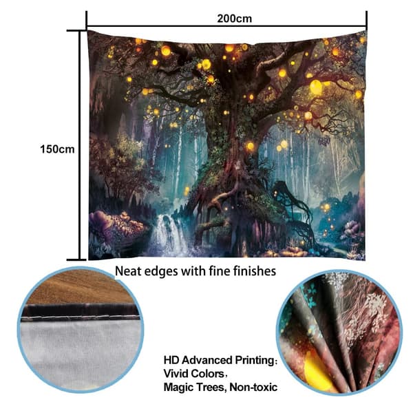 Skog Livets träd Gobeläng - Stor 200x150cm Polyester Väggbonad Dekor för Vardagsrum, Sovrum, Studentrum