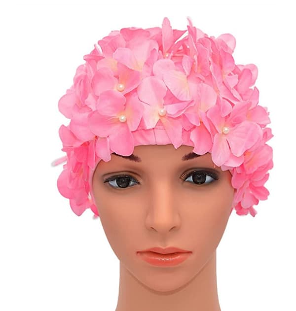 Vintage-stil dame badehætte, blomstret print, retro-stil, pink