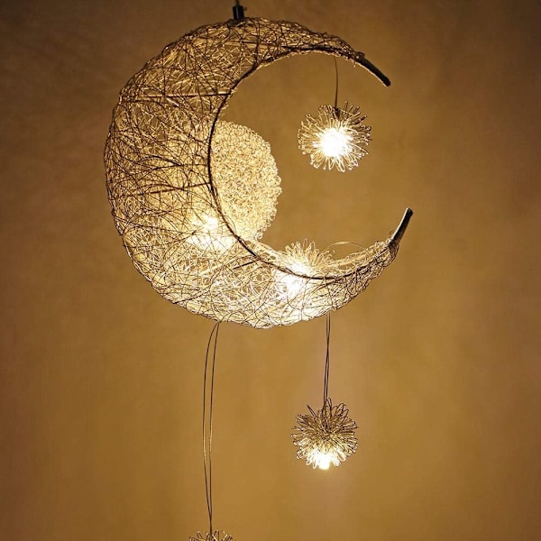 2025 Lämplig Härlig Måne och Stjärna Fairy Light Hängande Aluminium Taklampa för Barn Sovrum Vardagsrum