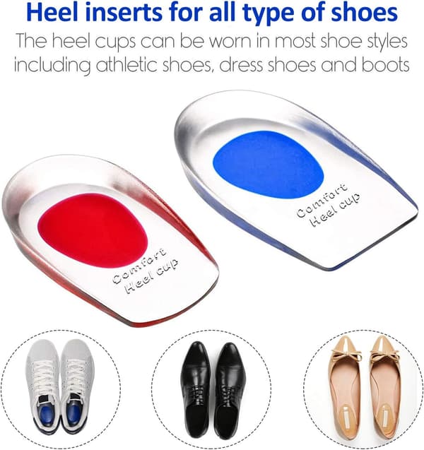 Advanced Heel Cushions for Heel Spur Relief, Medical Grade Silicone Gel Heel Cups, Comfortable Everyday Design, Antimicrobial, Odor-Free