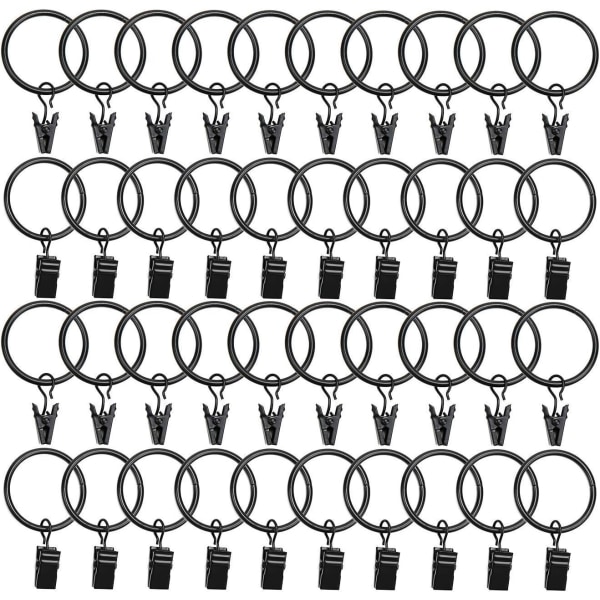 40-delad metallgardinring med klämma svart dekorativ gardin rostskydd retro 1,26 tum