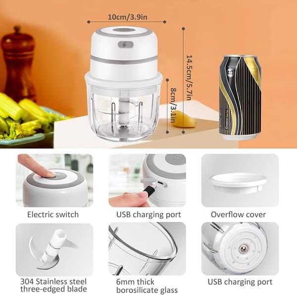 2025 Ny Mini Elektrisk Hackare, Mathackare Grönsakshackare Processor med 300ML Glasskål, Elektrisk Kött