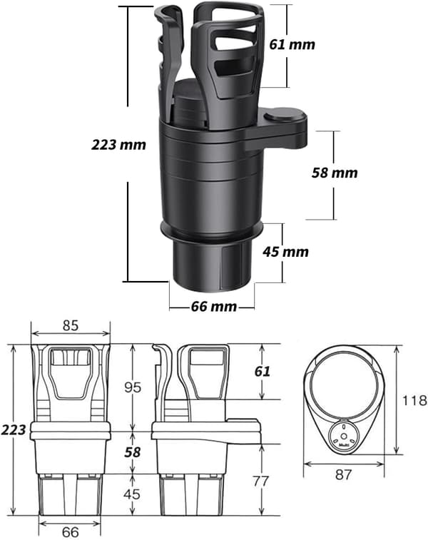 4-i-1 Multifunksjonell Bil Drikkeadapter, Allsidig Bilkoppholderforlenger med Justerbar, Solar Gress Koppholder for de fleste biler