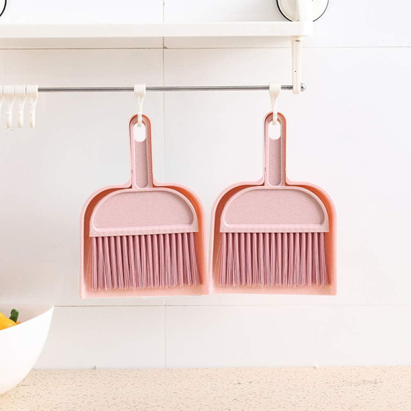 Burrengörare Set Mini Sopskyffel och Borste Set Rengöringsverktyg för Fåglar, Kaniner - Rosa