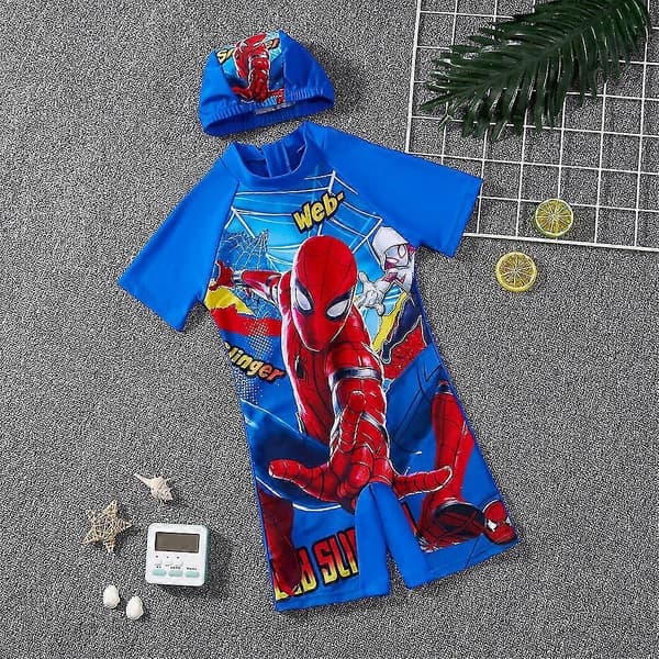 Barn Gutter Spiderman Batman Trykk Ett-delt Badedrakt Surfedrakt Med Badehette A A A 5-6 Years