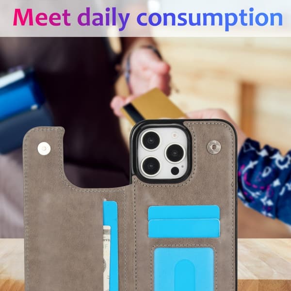 iPhone 16 Pro Max Fodral - Dubbel Spänne Mandala Läder Skal Grå
