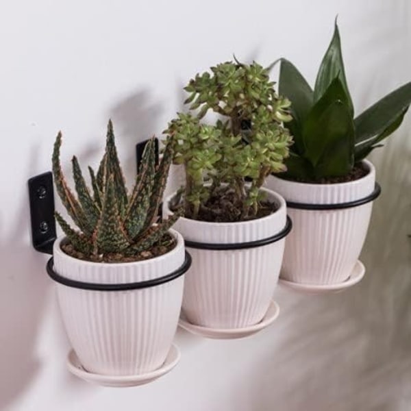 Set med 3 metallväggfästen för blomkrukor, balkonger, utomhus, blommor, växter (stora)