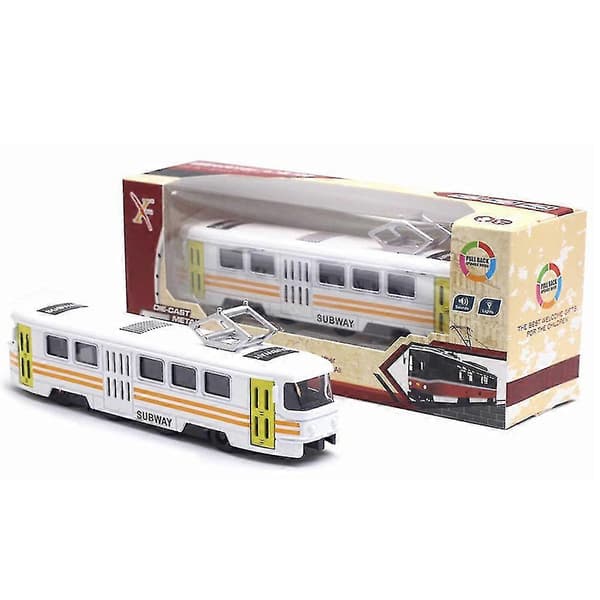 Klassisk tågbuss Diecast Pull Back-modell med LED-musik Utvecklande barnleksak