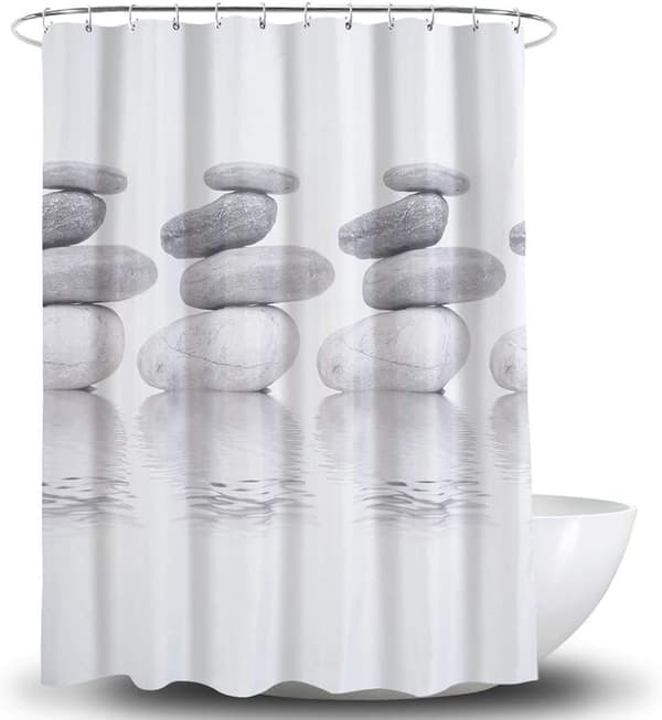 Grå Pebble Duschdraperi, 120*180CM Mögelresistent och Vattenavvisande Duschdraperi med 12 Cu
