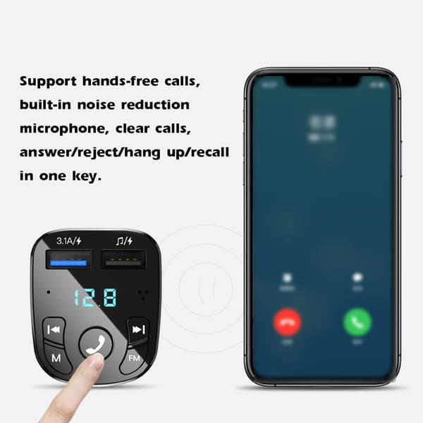 Bluetooth trådløs FM-sender, Bluetooth bil MP3-afspiller, oplader, 2 USB-porte, USB-hukommelsesspændingsdisplay