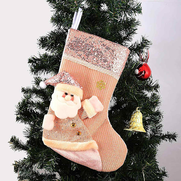 Julstrumpor, 16 '' 3D Glitterdocka, Presentpåse, Barnstrumpor att hänga, Heminredning, Festtillbehör, A3