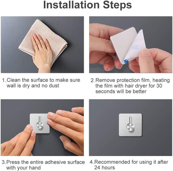 Self-adhesive hooks, stainless steel coat hooks, rust-proof waterproof self-adhesive hooks for kitchen, bathroom, office, toilet