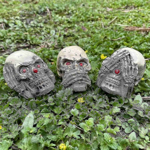 Halloween Skulls Prydnad, Se Hör Tala Inget Ont Mini Skallehuvud Figurer Makaber Halloween Gotisk