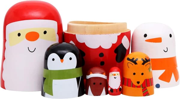 Jul Rysk Trä Matryoshka Handgjord Nötknäppare Trä Nesting Dockor Trä Samlarobjekt