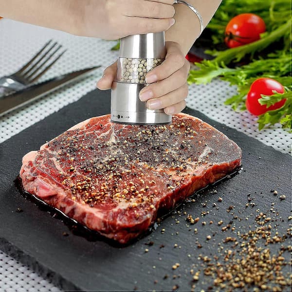 Manual Stainless Steel Salt and Pepper Grinder, Refillable with Adjustable Glass Container