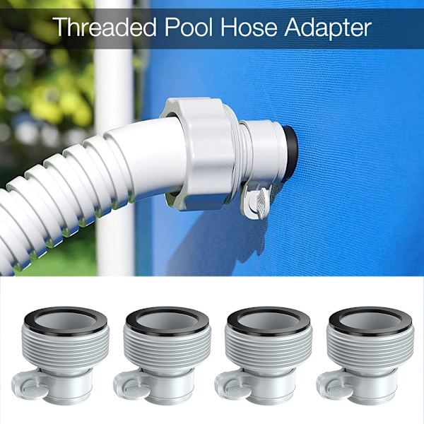 Pool Adapter, Set med 4 Pump Adapter, Pool Slang Adapter, Slang Adapter B för simbassängsfiltreringssystem (Grå)