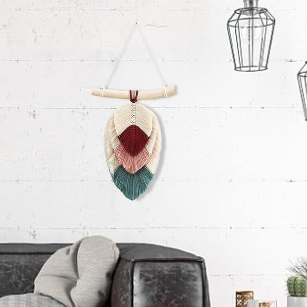 Vävda gobelänger Macrame - Blad Tofsar Hänge - Väggkonst Sovrum Vardagsrum Sovsal Bakgrund Hem De