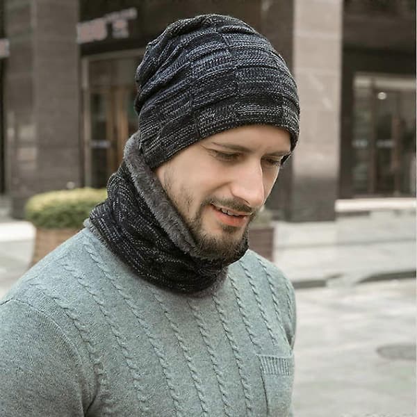 Fashion Vintermössa Hals Stickad Halsduk Mössa Stickad Varm Mössa...