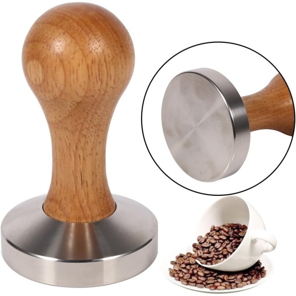 Espresso Tamper i Rostfritt Stål 57,5 Mm Bas Kaffe Bönpress med Trähandtag