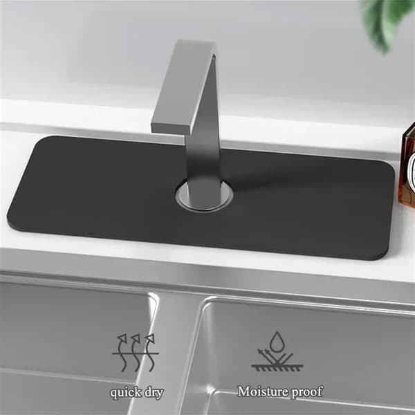Kitchen Faucet Absorbent Mat Silicone Sink Splash Guard Grey gray 13.8*38cm