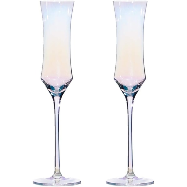 2-pack champagneblåsta kristall champagneglas regnbågsbägare perfekt för bröllopsjul