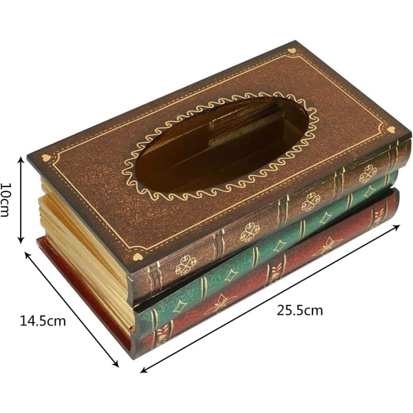 Servetthållare, europeisk form retrobok servett trä låda servett dispenser förvaringslåda dekorativa föremål, trä 25,5X14,5X10Cm (brun)