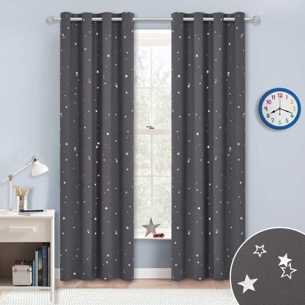 Deco sovrums gardiner - Silver Star Pattern termisk isolering mörkläggningsdraperier