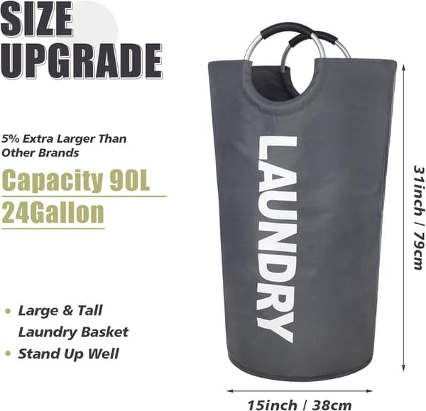 Laundry Bag with Padded Handles, Waterproof Laundry Basket Foldable, Laundry Hamper for Bathroom, Laundry Room, College dark gray