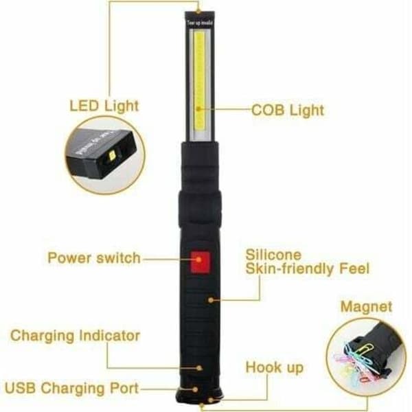 x Rechargeable LED Cob Work Light, Workshop Lamp, Flashlight, with Magnetic Base, Inspection Lamp for Hiking, Camping