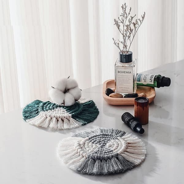 Flätad bomullsunderlägg, bohemisk underlägg, macrame underlägg set, bohemisk chic deco