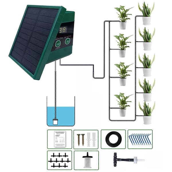 Solar Drip Irrigation System Kit med Timer Auto Plant Självbevattningsanordning Hem