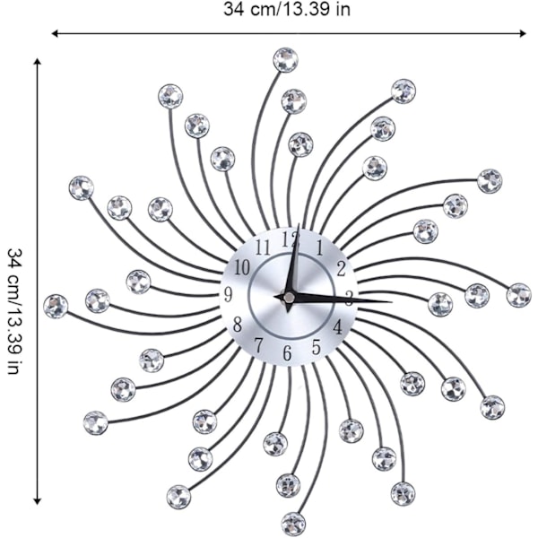 Väggklocka Blomform Gnistrande Metallisk Silver Väggklocka För Vardagsrum Kontor 3D