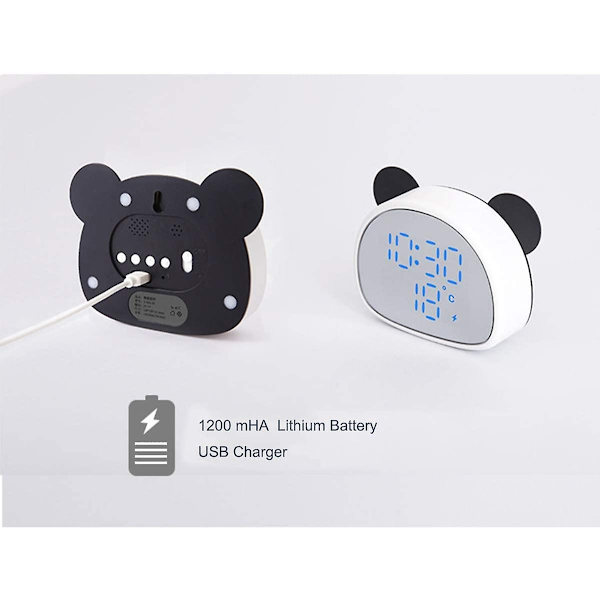 Söt Panda väckarklocka, digital LED skrivbordsklocka för sängbord (svart)