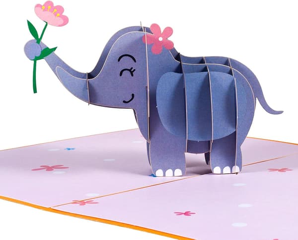 Pop-up gratulasjonskort, 3D elefant, perfekt for bursdagsfester, bursdagsgaver, jubileer