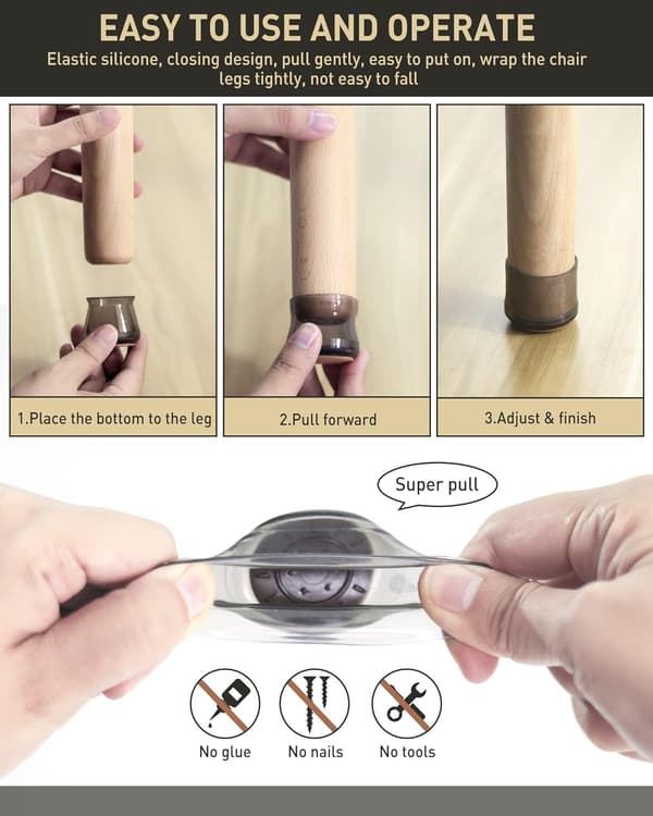 16PCS Stolskyddsunderlägg i silikon, transparenta