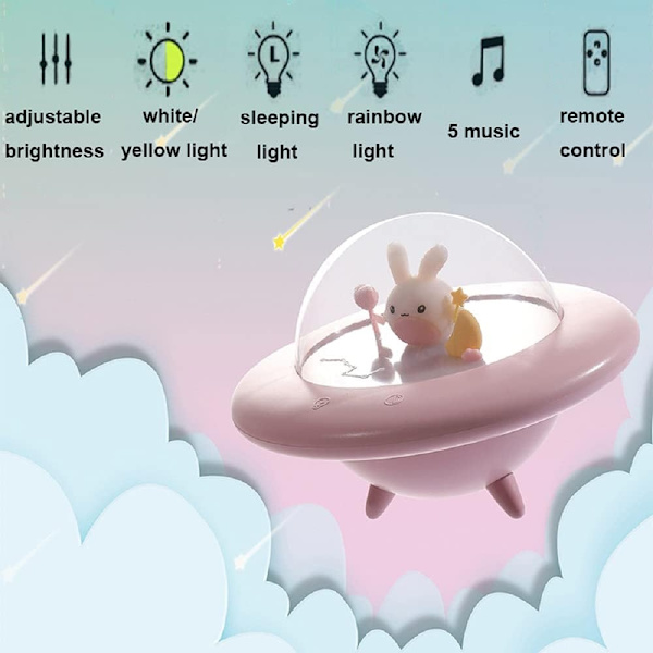 LED-nattlampa för barn Nattlampor Söta rymdskepp Kanin Gul Baby Nattlampa Fjärrkontroll & Touch