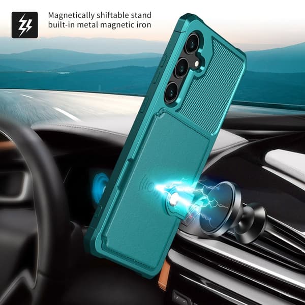 SKALO Samsung S25 Shockproof Case with Wallet - Green Grön green