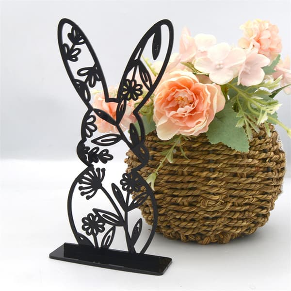 2D Flat, Hare Høyglans Polymer 3D Uthult Borddekorasjon | Vårfest DIY Håndverkspynt med Blomster 3