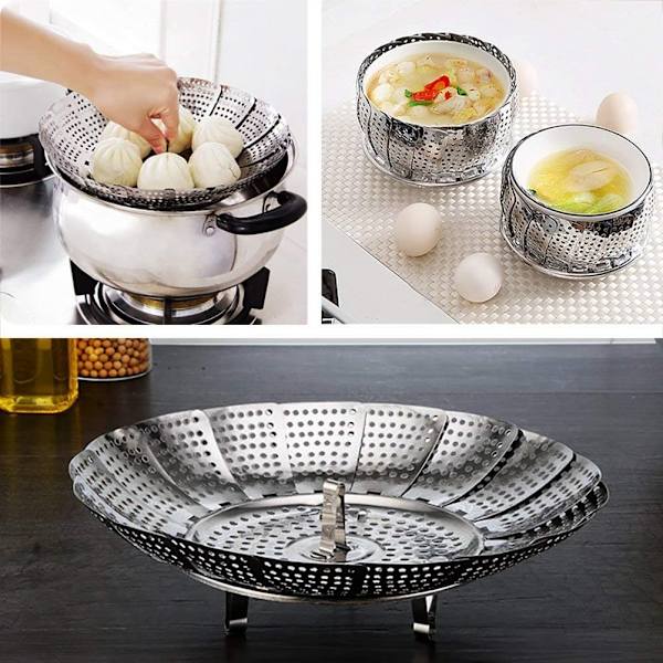Ångkokare i rostfritt stål, justerbar hopfällbar ångkokare Instant Pot och tryckkokare tillbehör