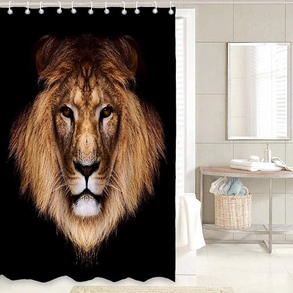 Svart lejon duschdraperi för badrum, tyg badrum set 12 st krokar (72'' B x 72'' L)