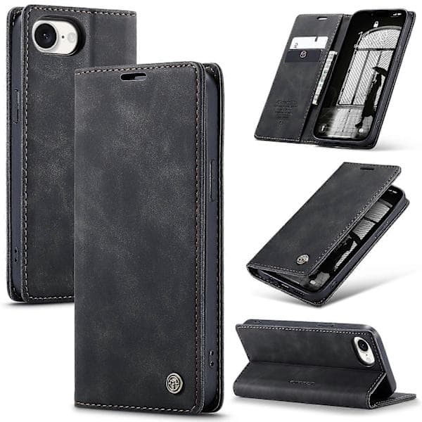 Til iPhone 16e Pung Etui CASEME 013 Serie PU Læder Telefon Etui Stativ Sort