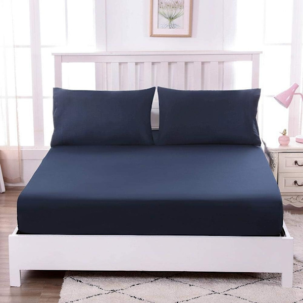 Mörkblå Spänd Lakan 90 X 200 Cm Bomull, Anti-Rynk Stretchable Mjuk Andas För Tjock Madrass