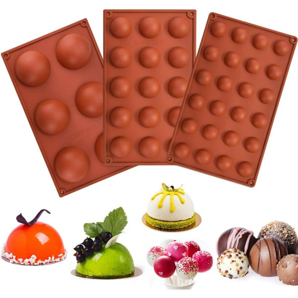 Bakform halvklot 3 st runda silikonform pralinform boll Flexibel choklad