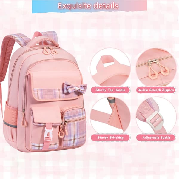 Cute Plaid Bow Backpack - A Lightweight, Casual School Bag Suitable for Primary and Middle School Students, Blue.